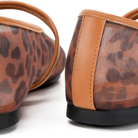 Women's Leopard Print Mesh Ballet Flats Square Toe Buckle Shoes for Dress - Picture 6 of 7